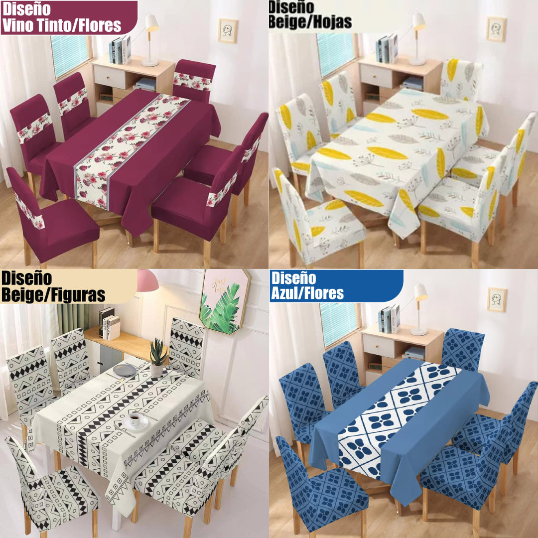 Combo 7 piezas| 1 Mantel + 6 Fundas Para Sillas