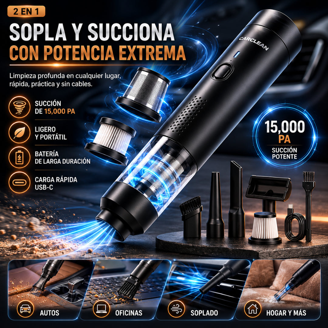 CarClean 360°| Aspiradora y Sopladora Portátil 2 en 1